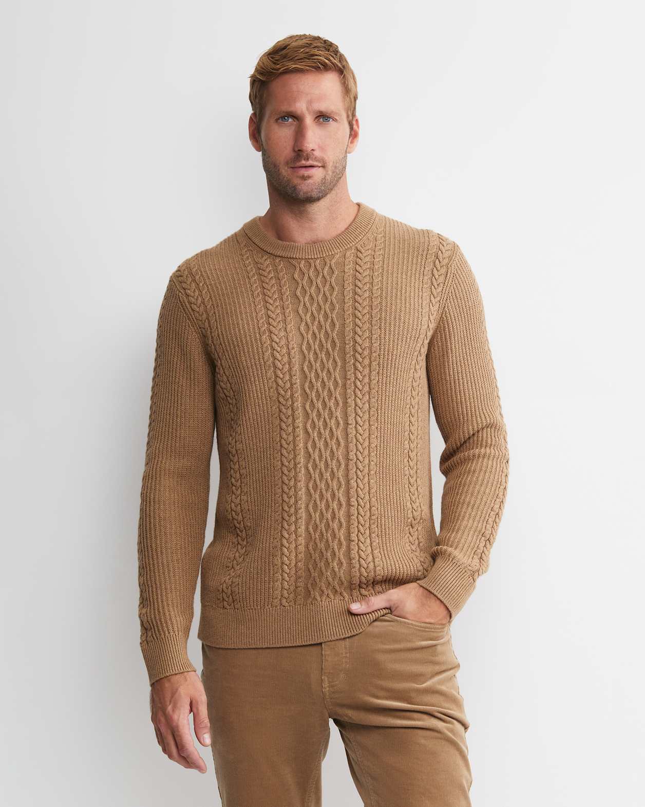 Joshua Cable Crew Knit in TOFFEE