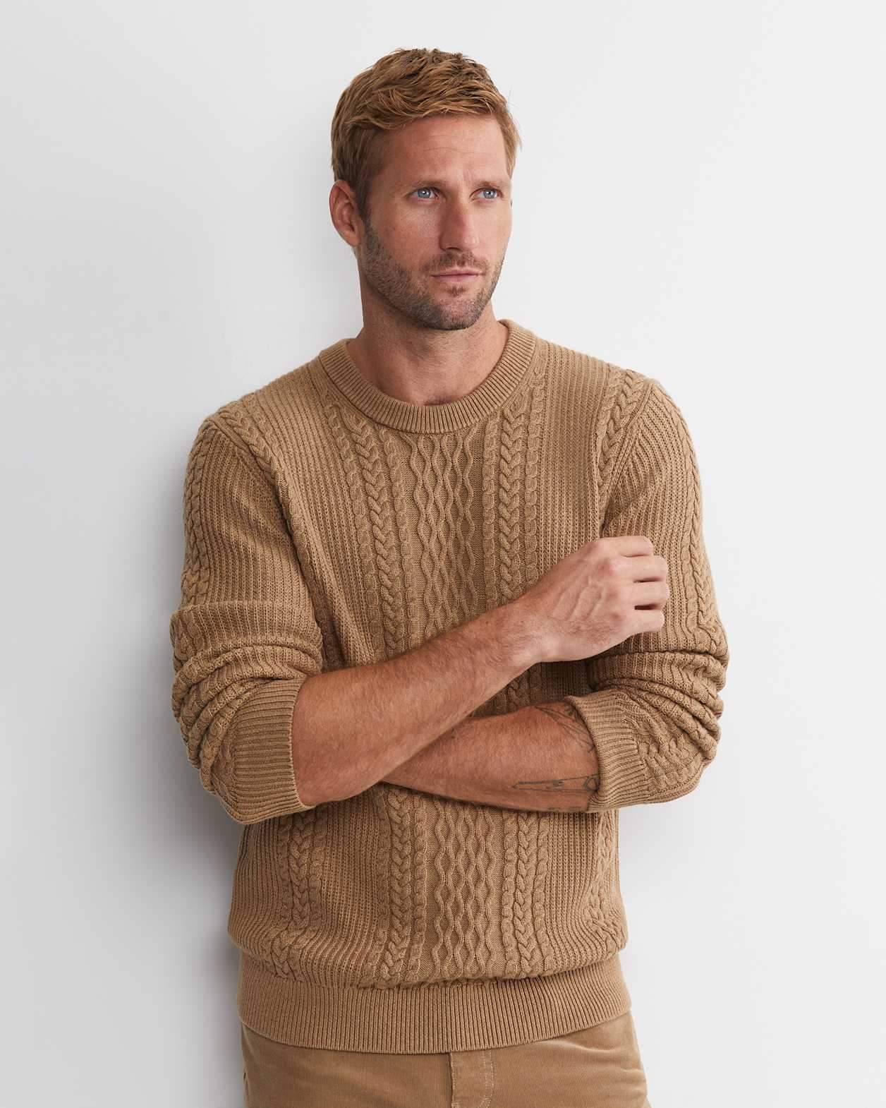 Joshua Cable Crew Knit in TOFFEE