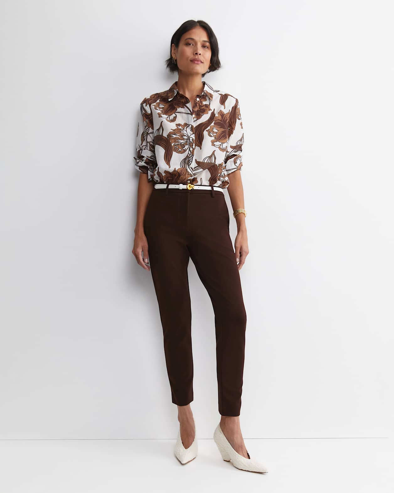 Zinnia Cotton Silk Shirt in IVORY/BROWN