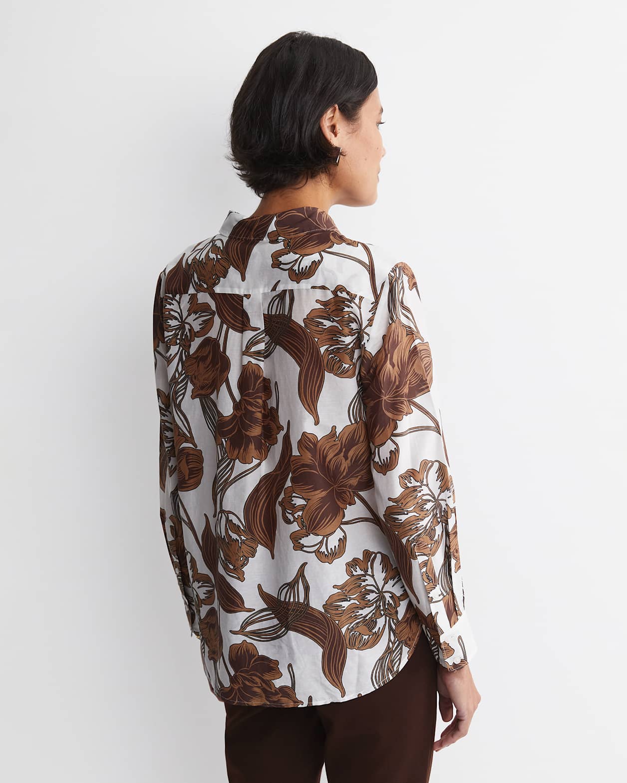 Zinnia Cotton Silk Shirt in IVORY/BROWN