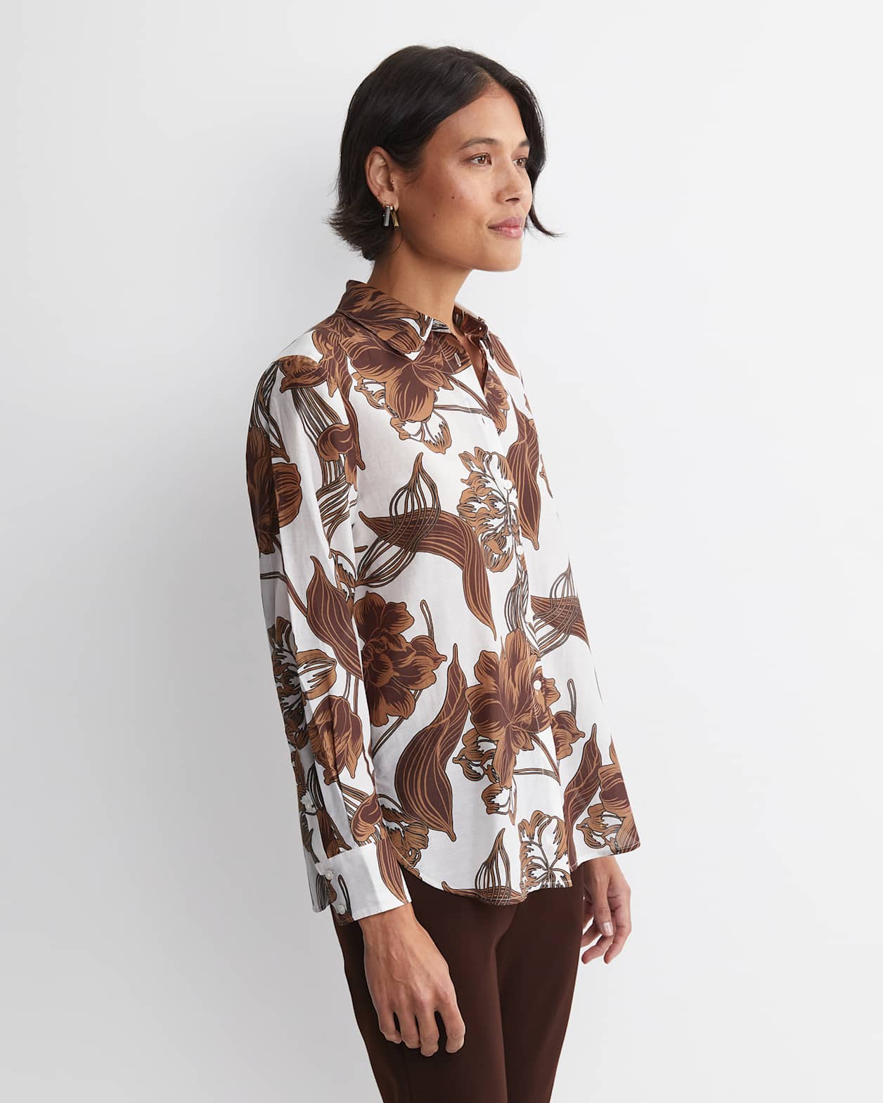 Zinnia Cotton Silk Shirt in IVORY/BROWN