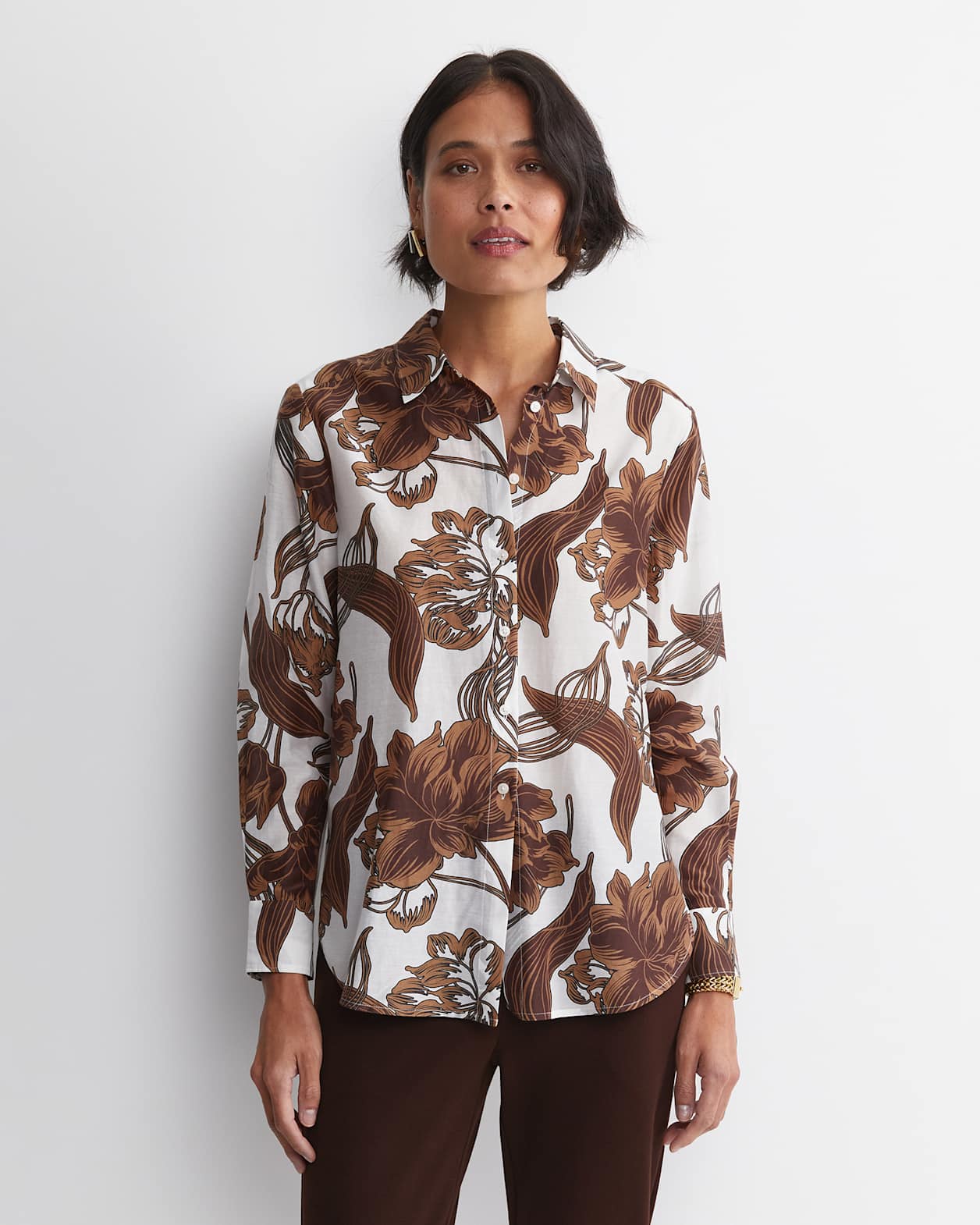 Zinnia Cotton Silk Shirt in IVORY/BROWN