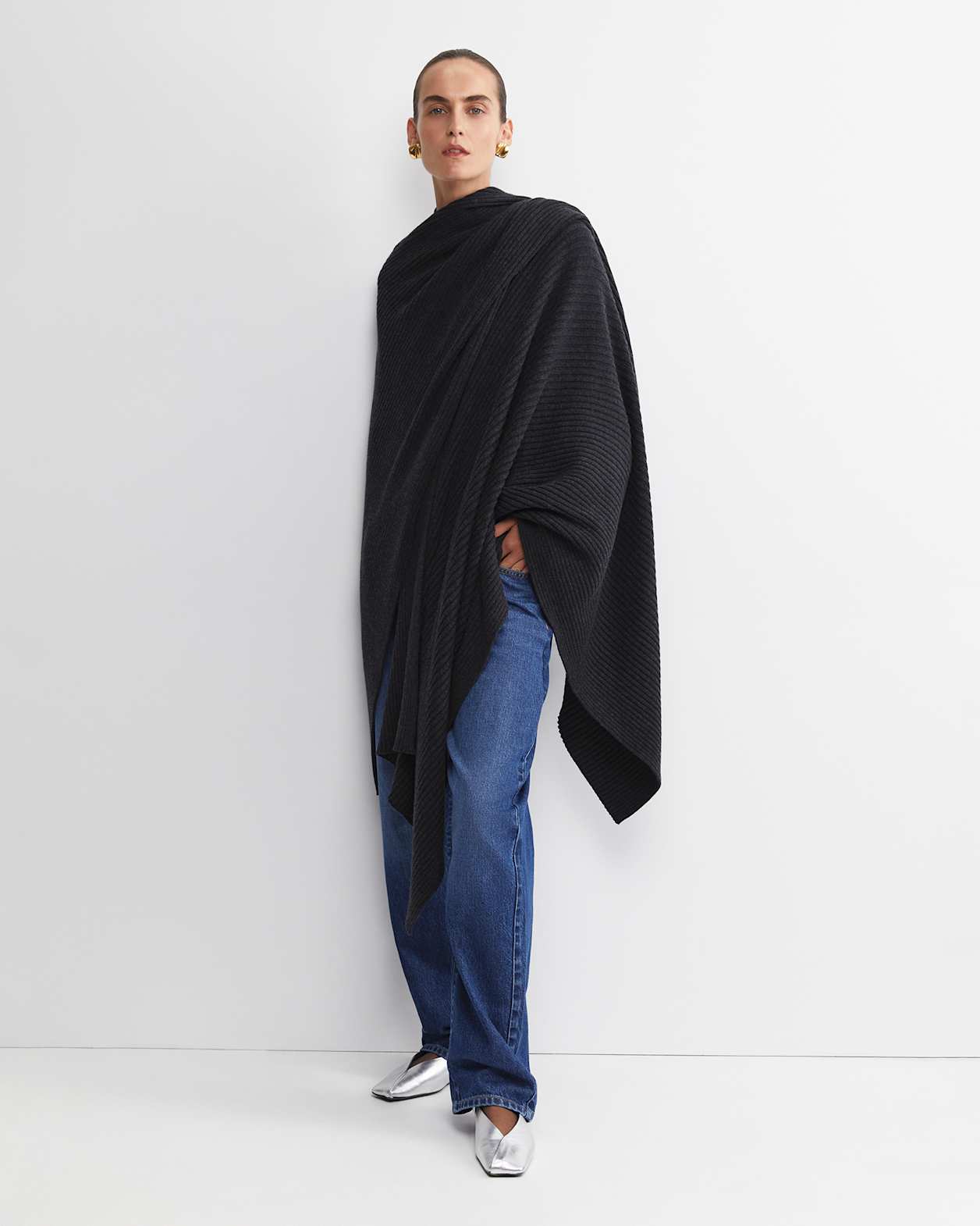 Cassie Knit Poncho in BLACK