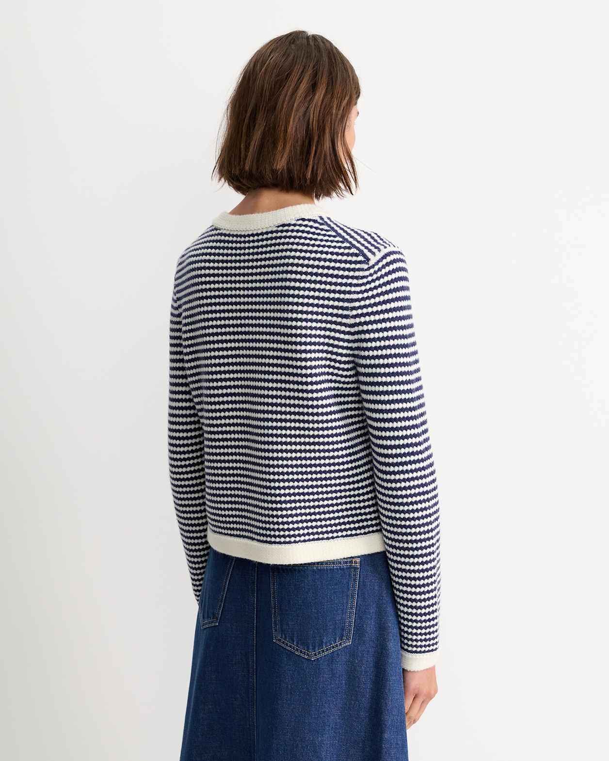 Joyce Merino Wool Cardigan in NAVY/WHITE