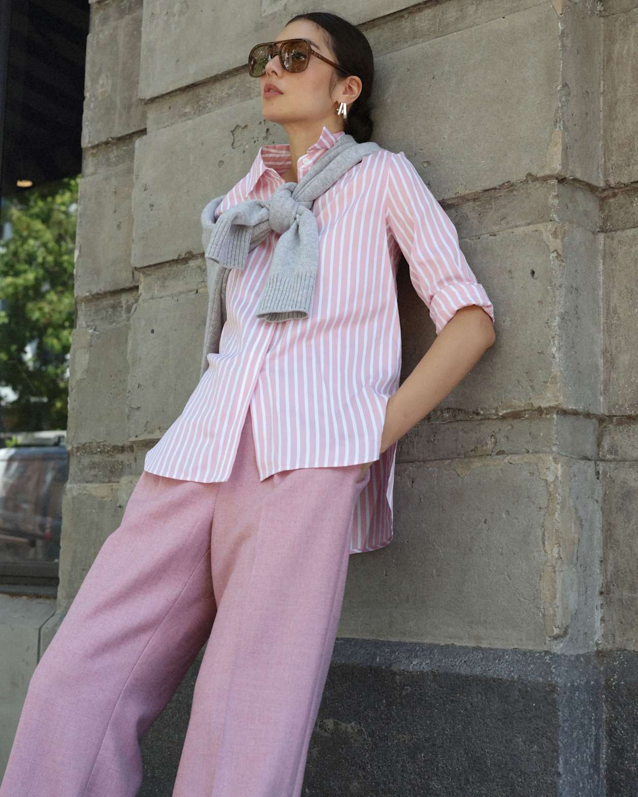 Hannah Stripe Cotton Silk Shirt in WHITE/PINK