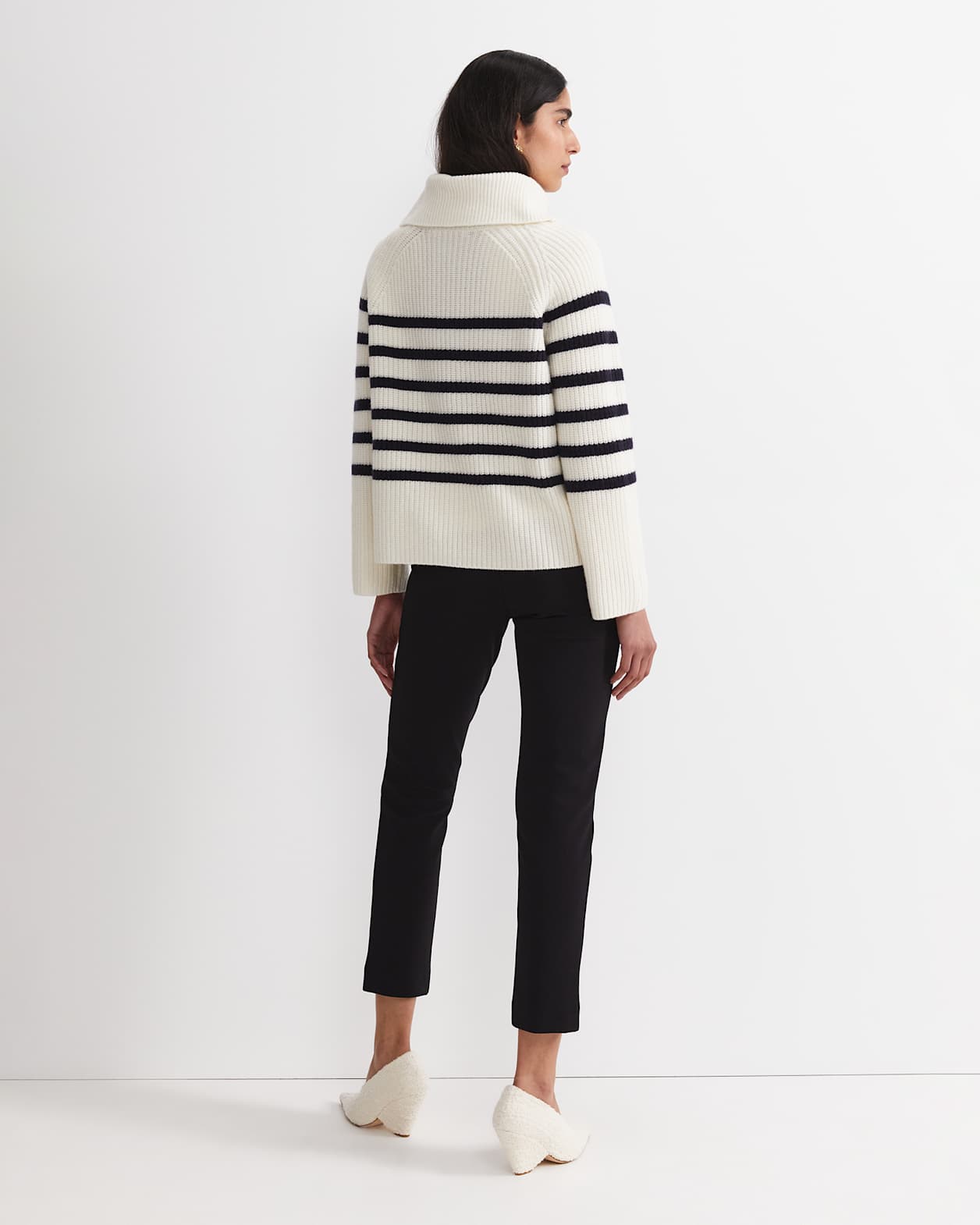 Sunshine Stripe Turtleneck Sweater in WHITE/NAVY
