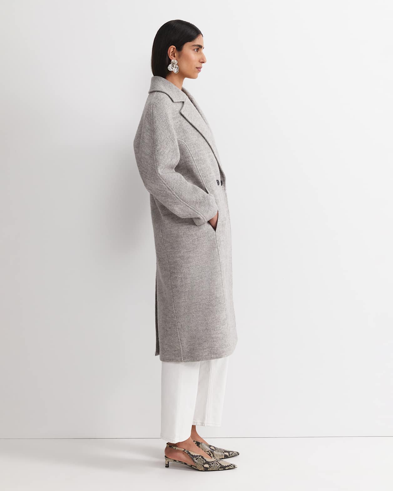Chloe Wool Blend Boucle Coat in GREY