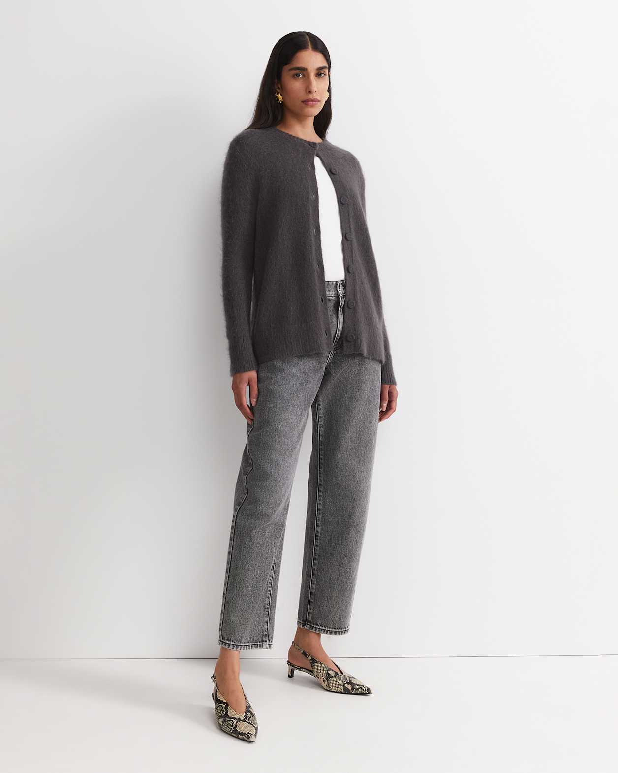 Tatiana Mohair Long Cardigan in DARK CHARCOAL