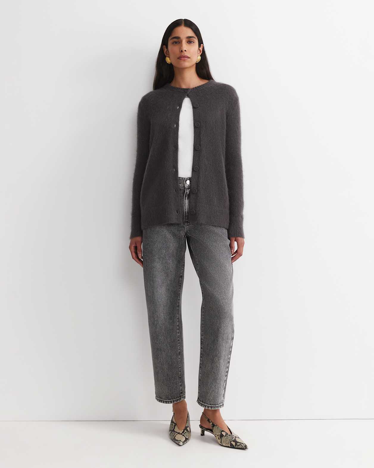 Tatiana Mohair Long Cardigan in DARK CHARCOAL