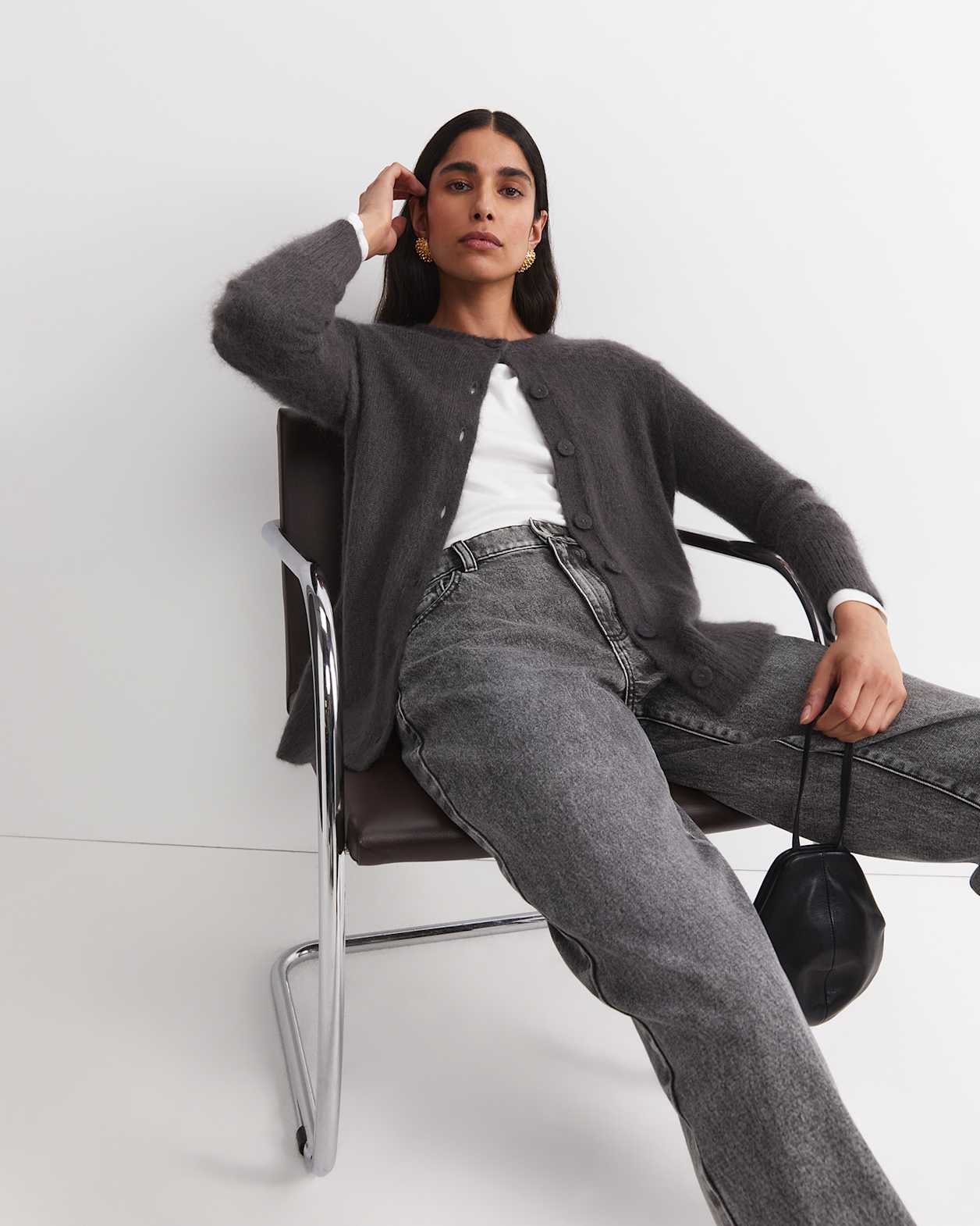 Tatiana Mohair Long Cardigan in DARK CHARCOAL