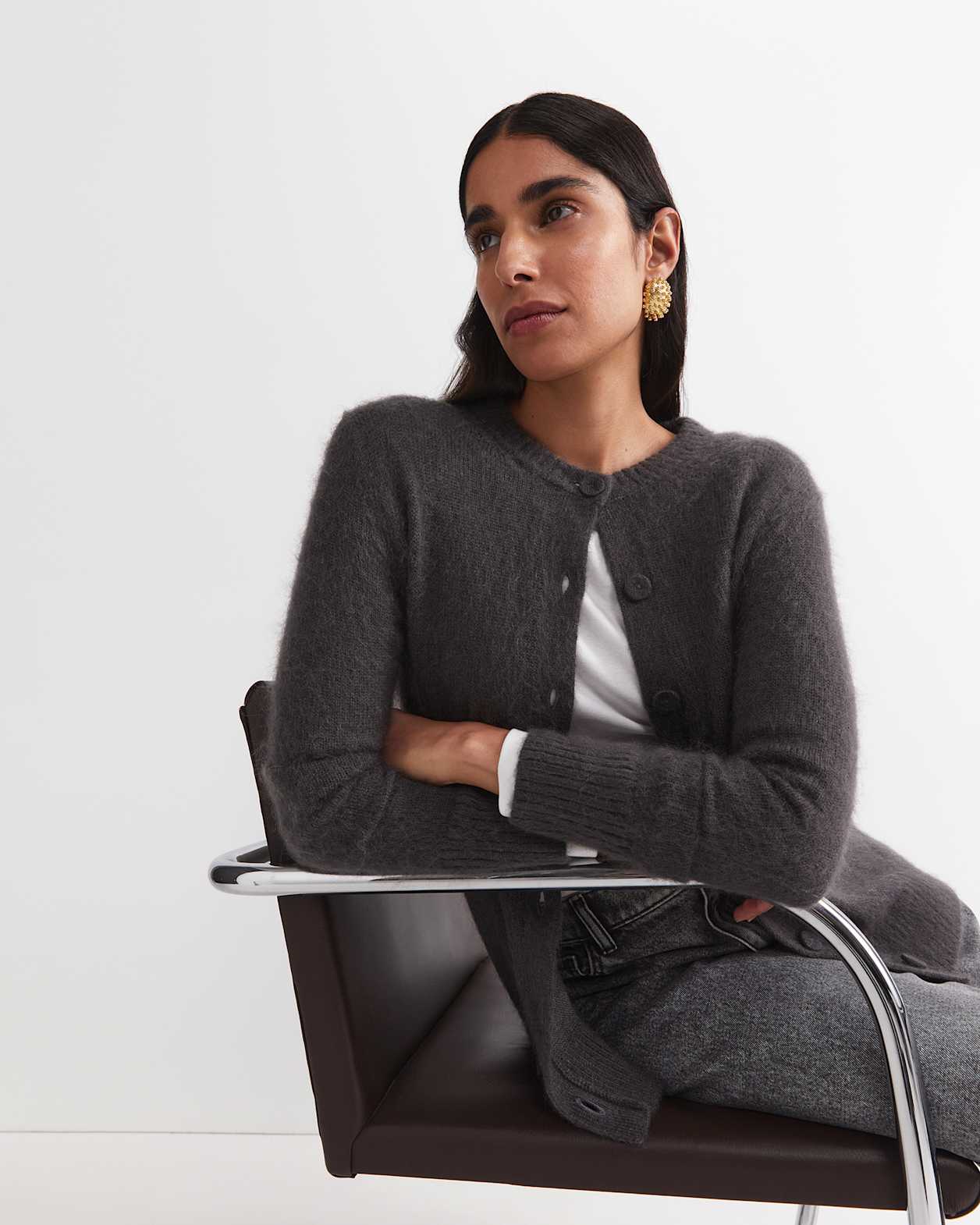 Tatiana Mohair Long Cardigan in DARK CHARCOAL