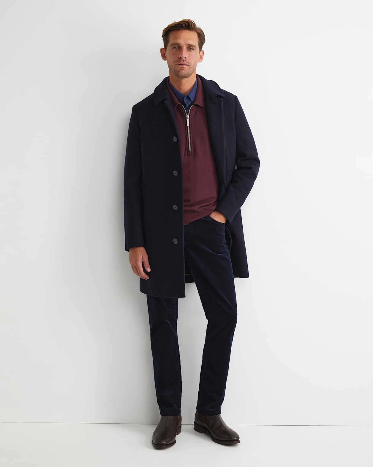 Micah Wool Blend Coat in NAVY