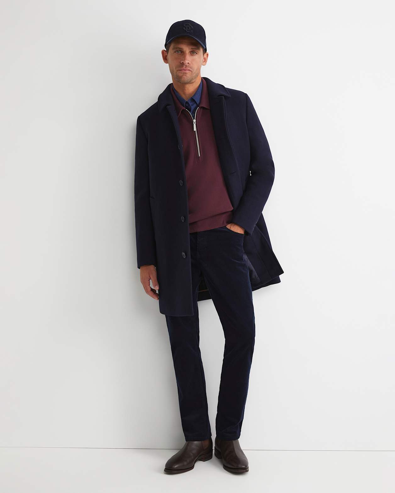 Micah Wool Blend Coat in NAVY