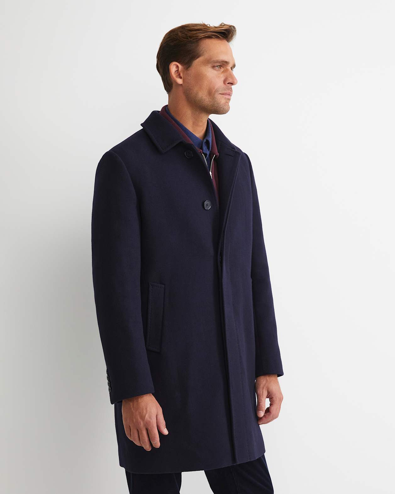 Micah Wool Blend Coat in NAVY