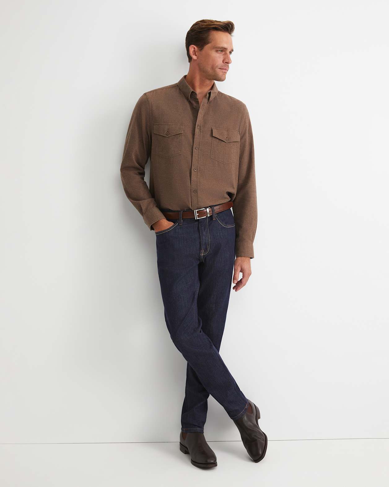 Jarron Long Sleeve Shirt in CAFE MELANGE