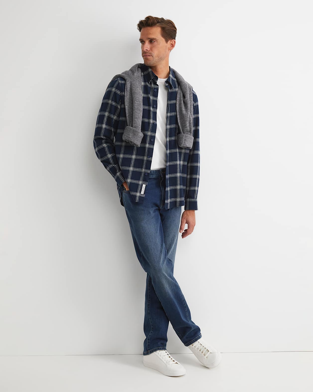 Davis Long Sleeve Check Shirt in NAVY