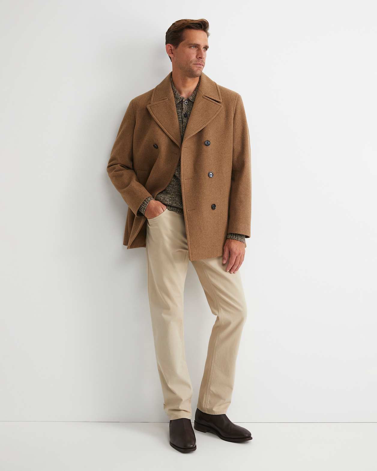 Phillip Wool Blend Peacoat in CAMEL