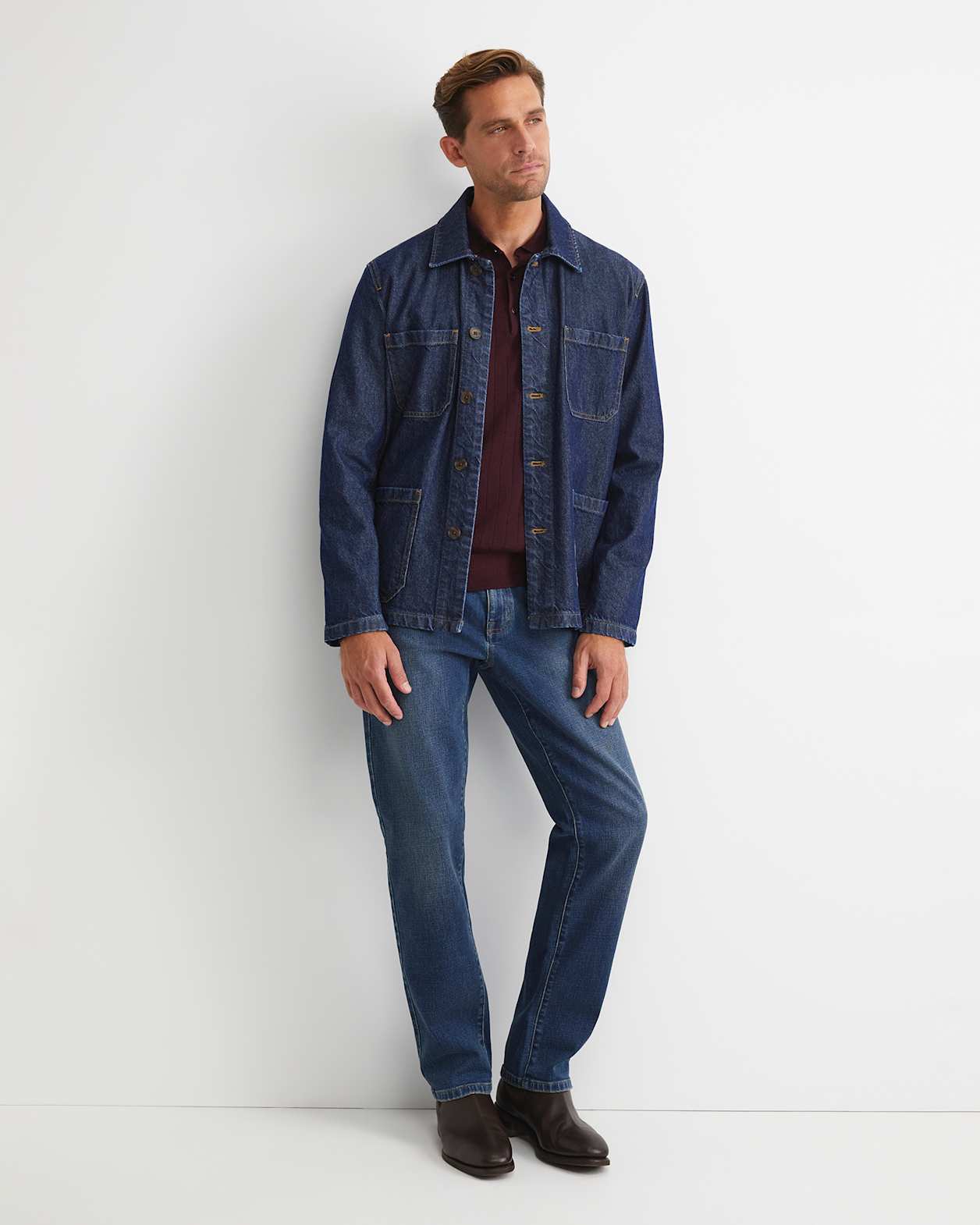 Angus Merino Long Sleeve Knit Polo in BURGUNDY