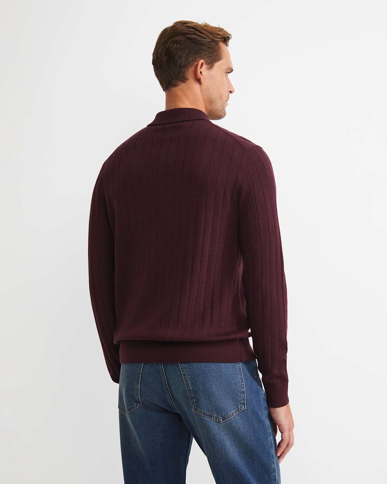 Angus Merino Long Sleeve Knit Polo in BURGUNDY