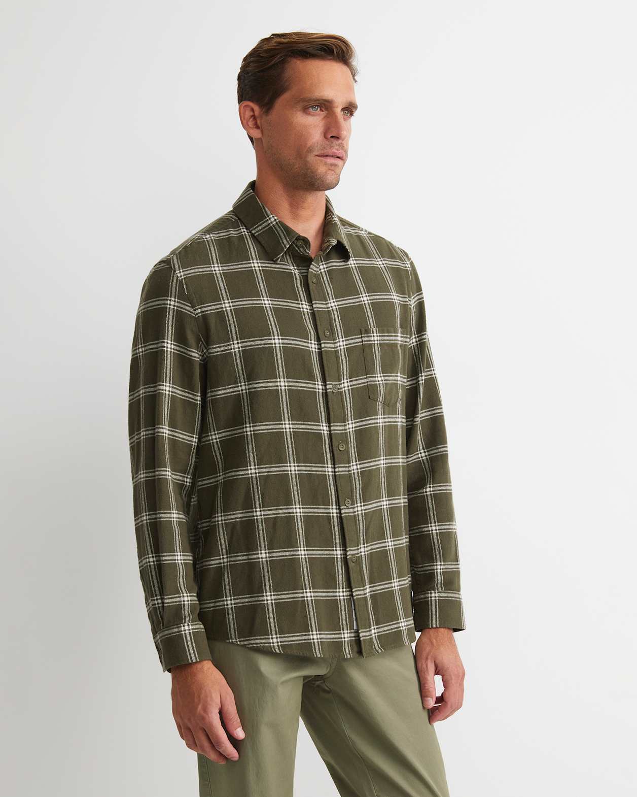 Davis Long Sleeve Check Shirt in KHAKI