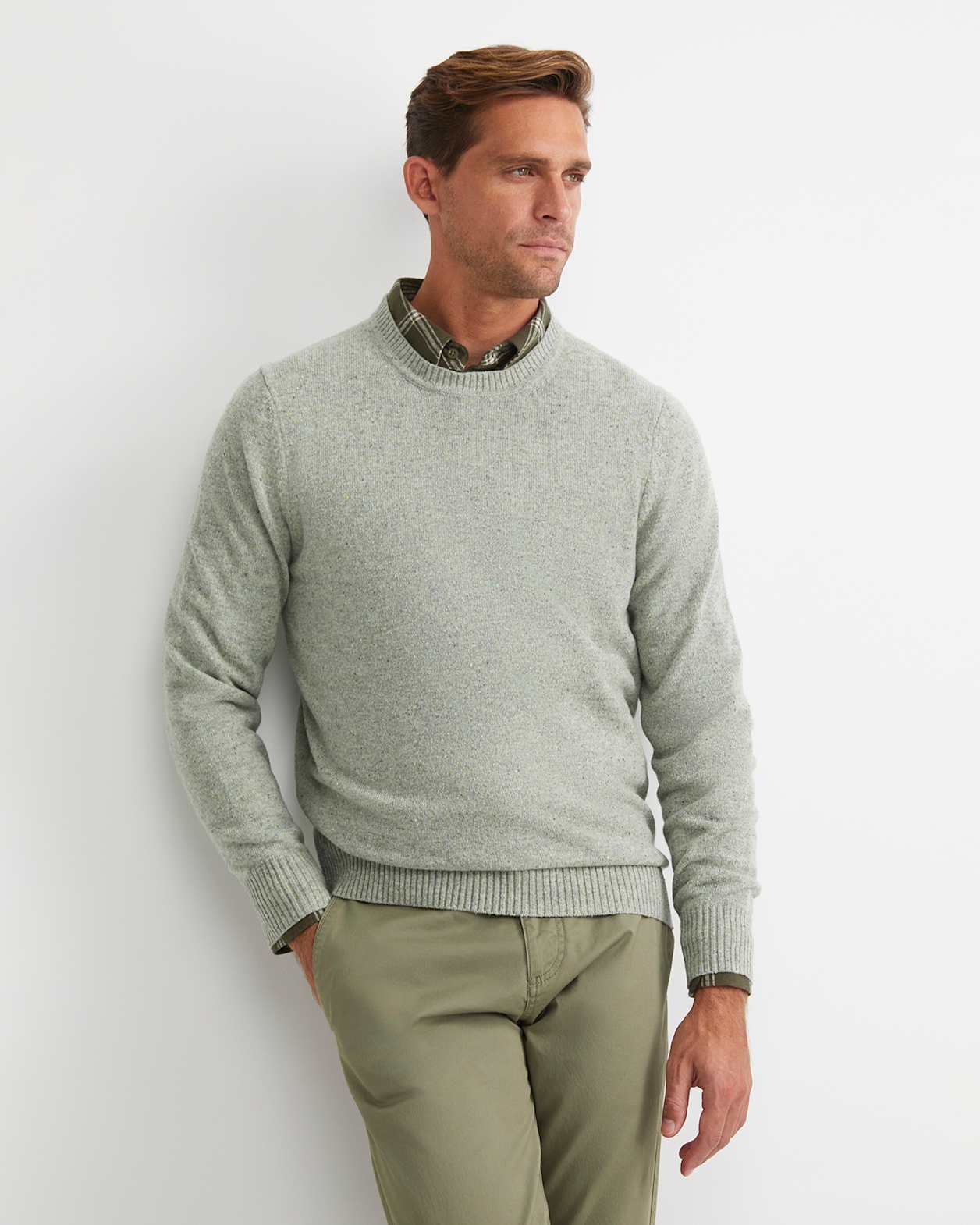 Noah Speckled Merino Crew Knit in SEAFOAM