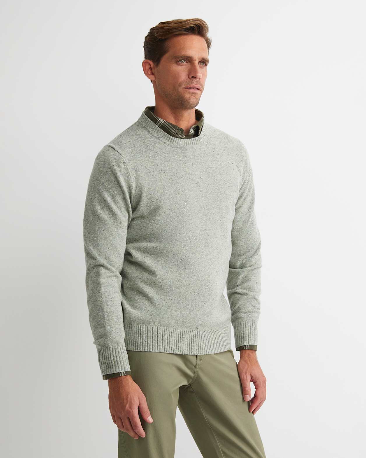 Noah Speckled Merino Crew Knit in SEAFOAM