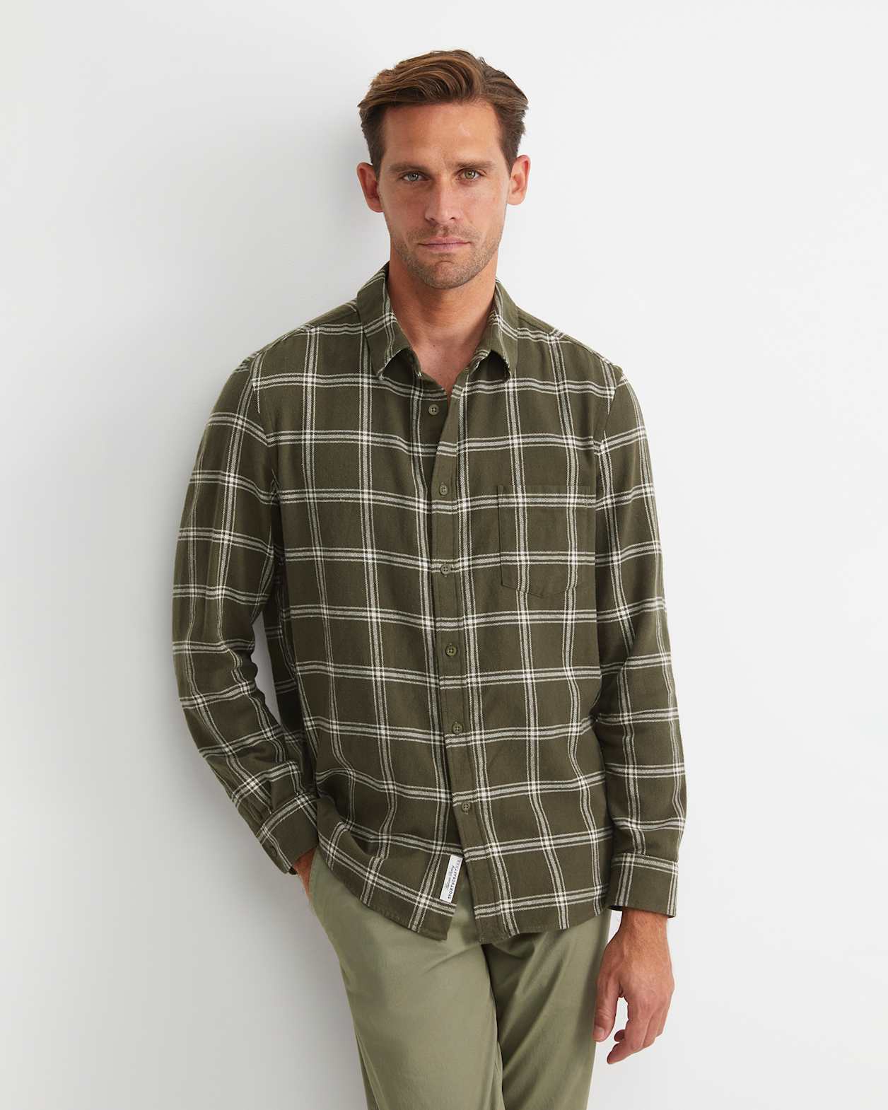 Davis Long Sleeve Check Shirt in KHAKI