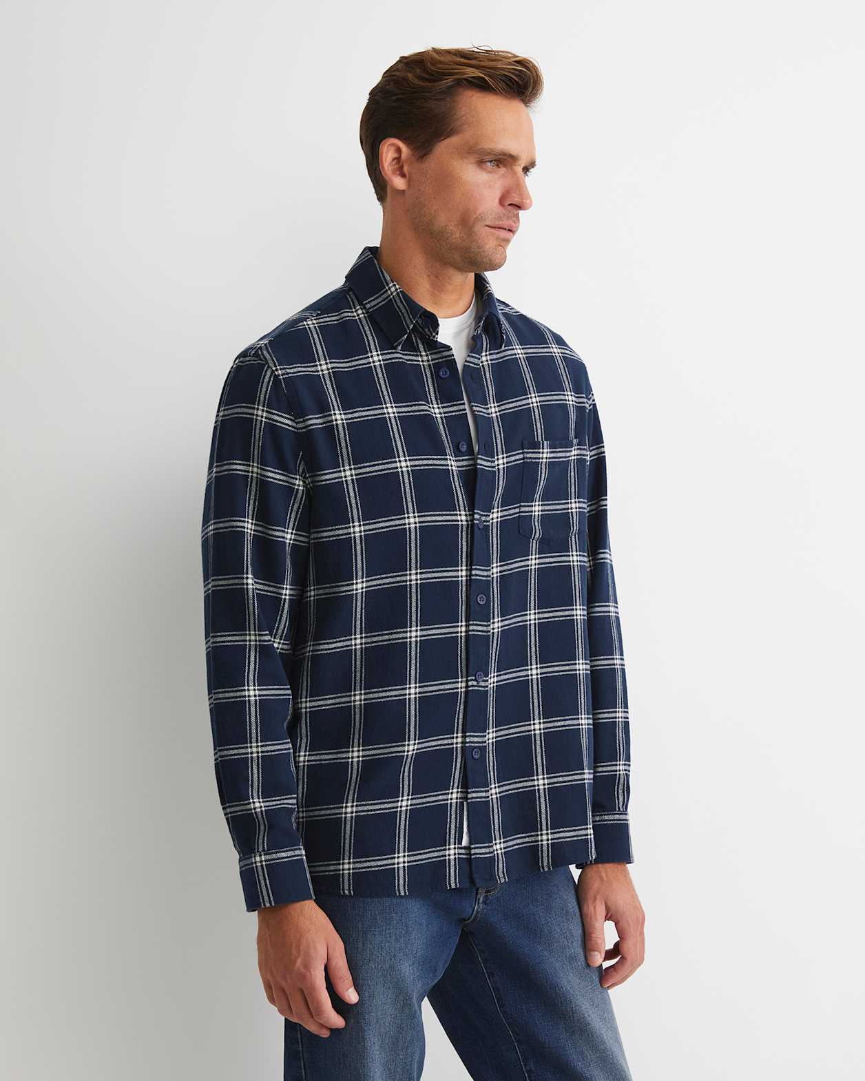 Davis Long Sleeve Check Shirt in NAVY