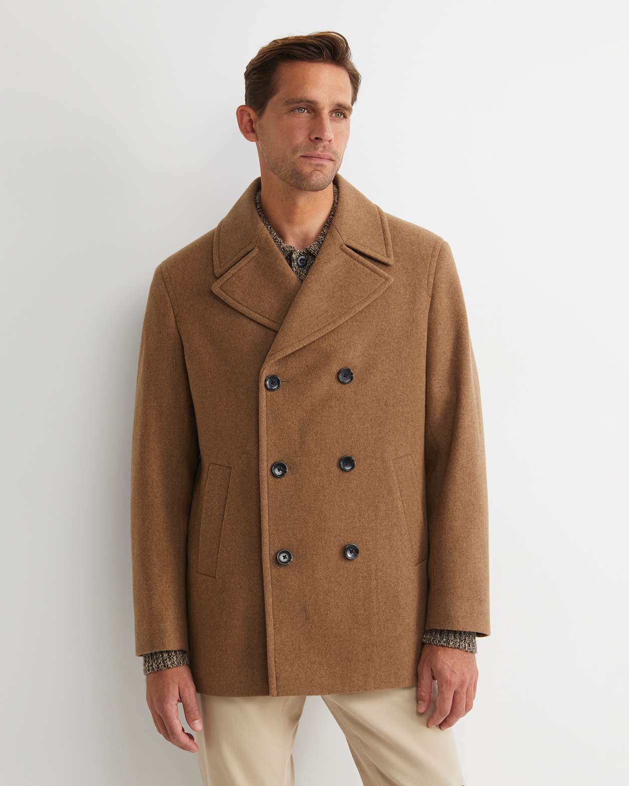 Phillip Wool Blend Peacoat in CAMEL