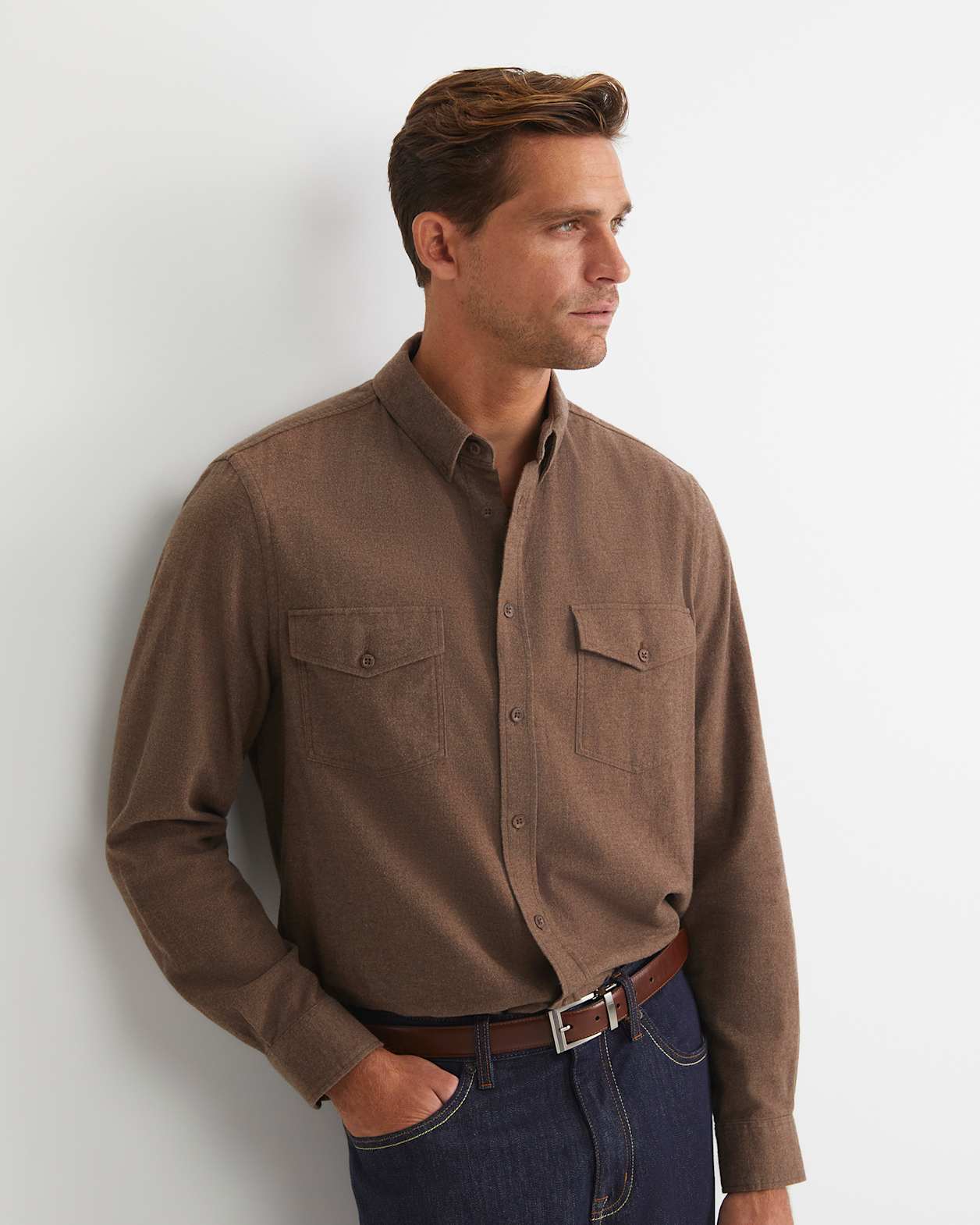 Jarron Long Sleeve Shirt in CAFE MELANGE