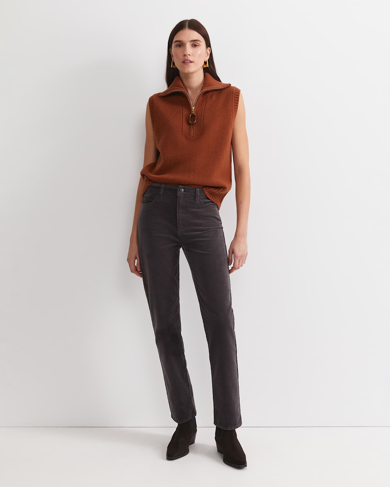 Cleo Straight Cord Jean in CHARCOAL