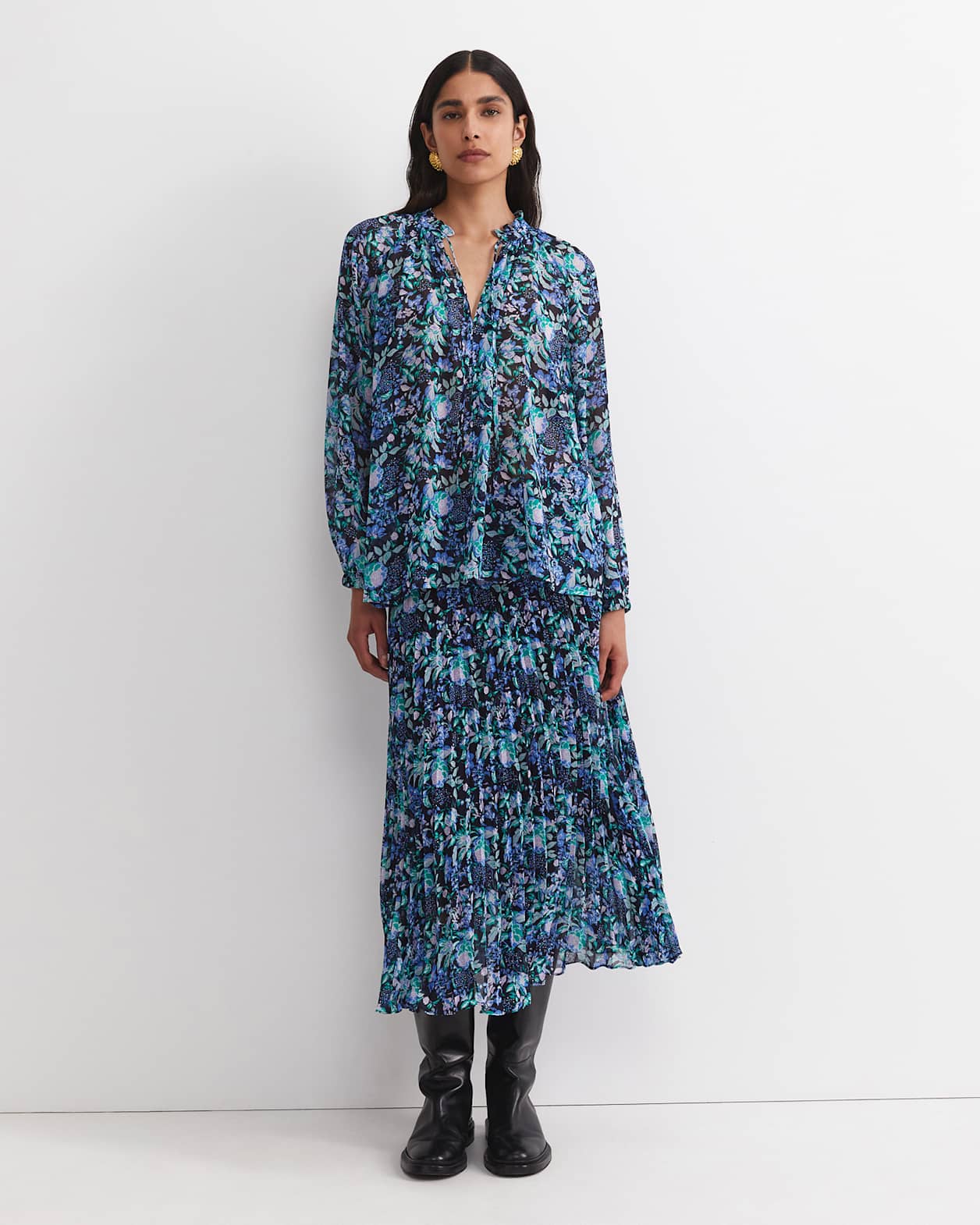 Nilsa Long Sleeve Print Blouse in BLACK MULTI