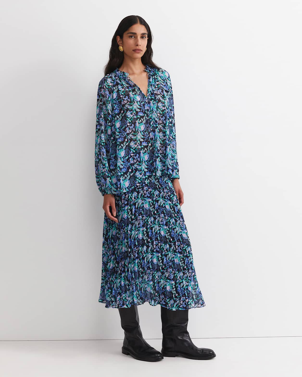 Nilsa Long Sleeve Print Blouse in BLACK MULTI