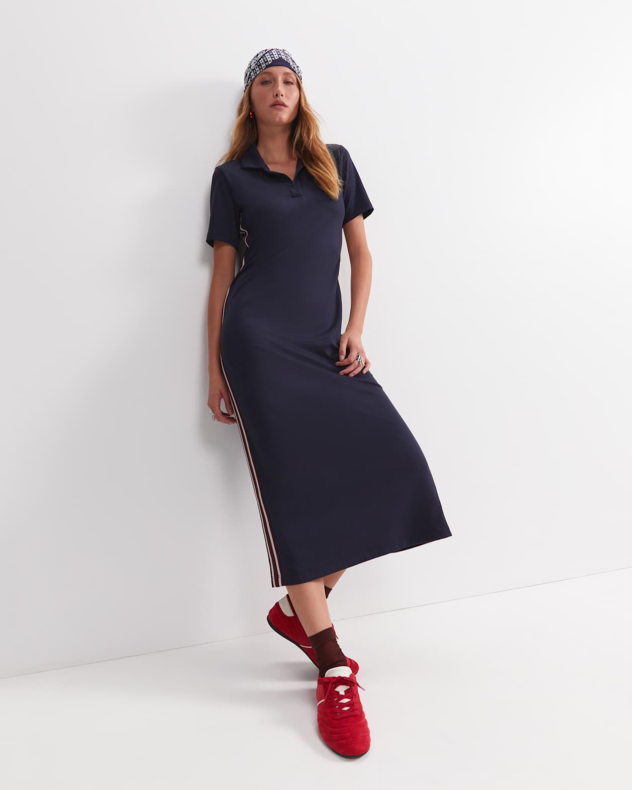 Misha Polo Midi Dress in NAVY