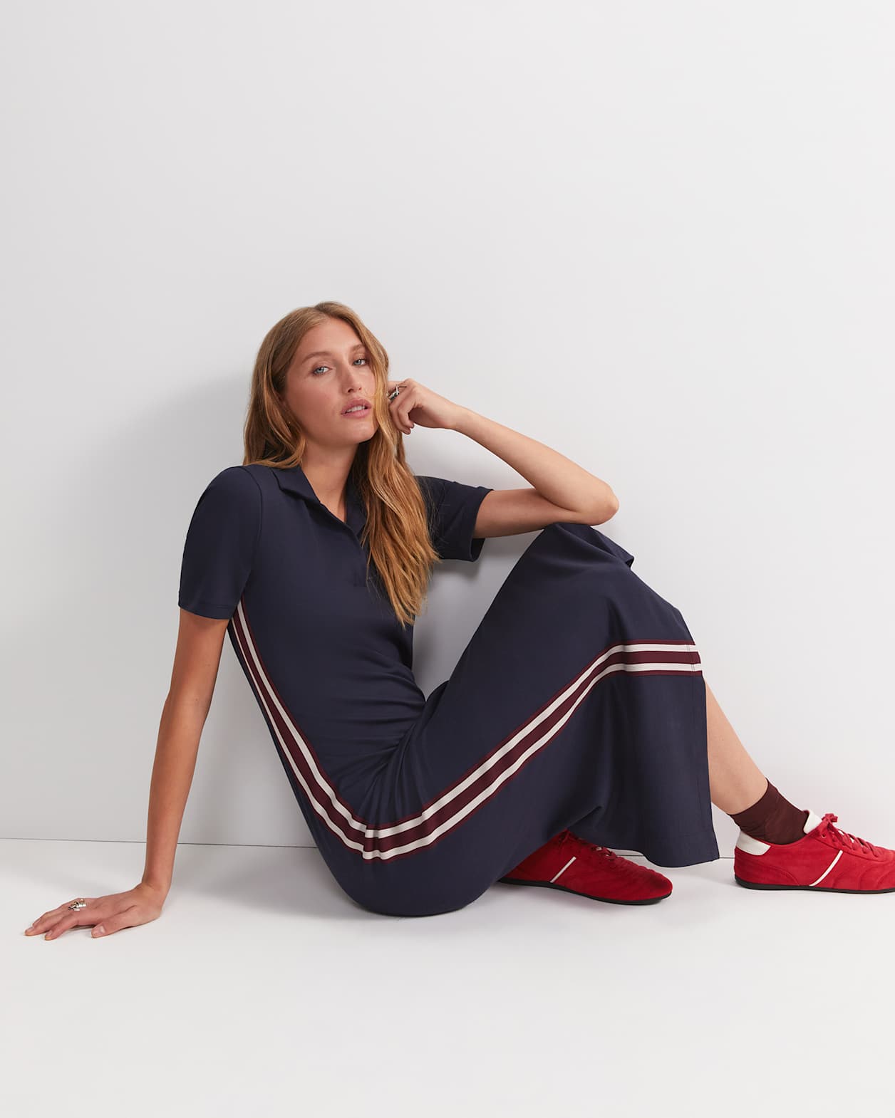 Misha Polo Midi Dress in NAVY