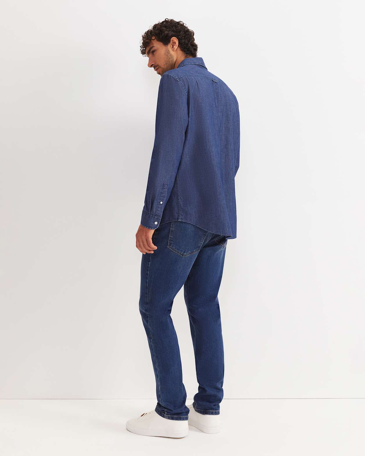 Long Sleeve Denim Shirt in MID WASH