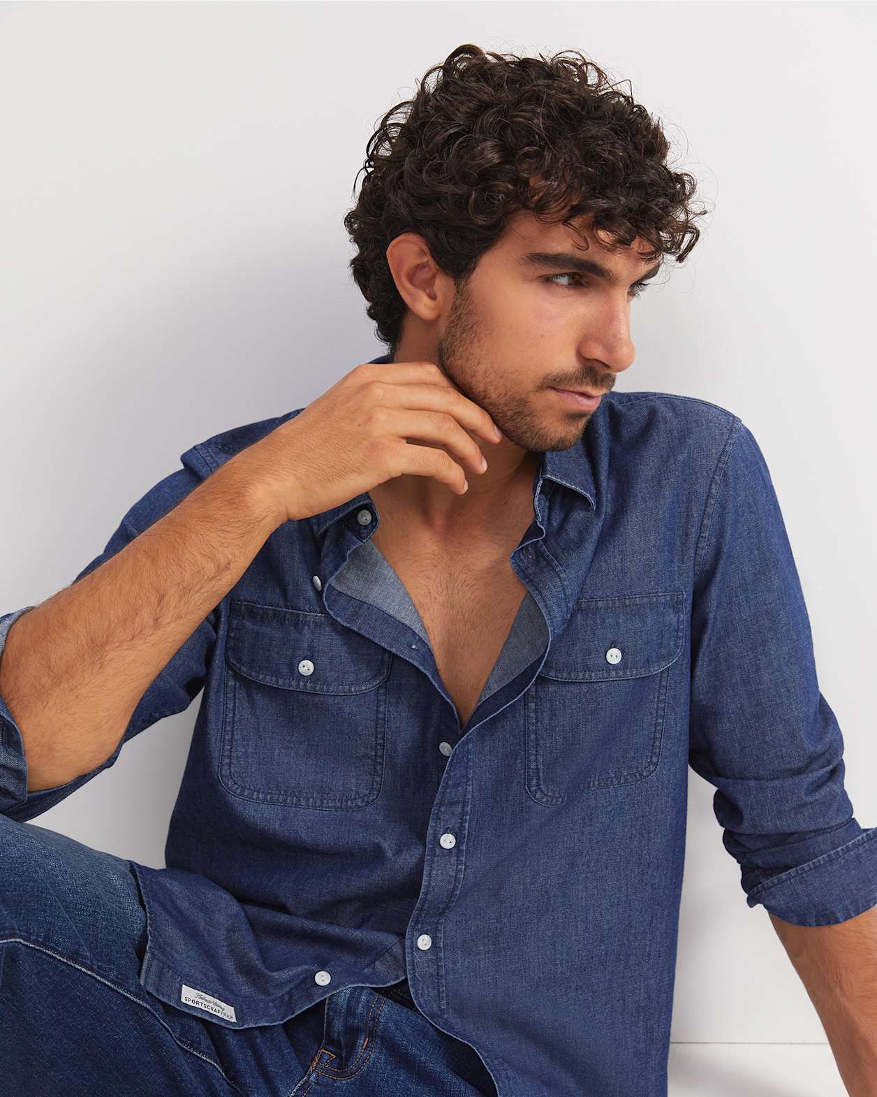 Long Sleeve Denim Shirt in MID WASH