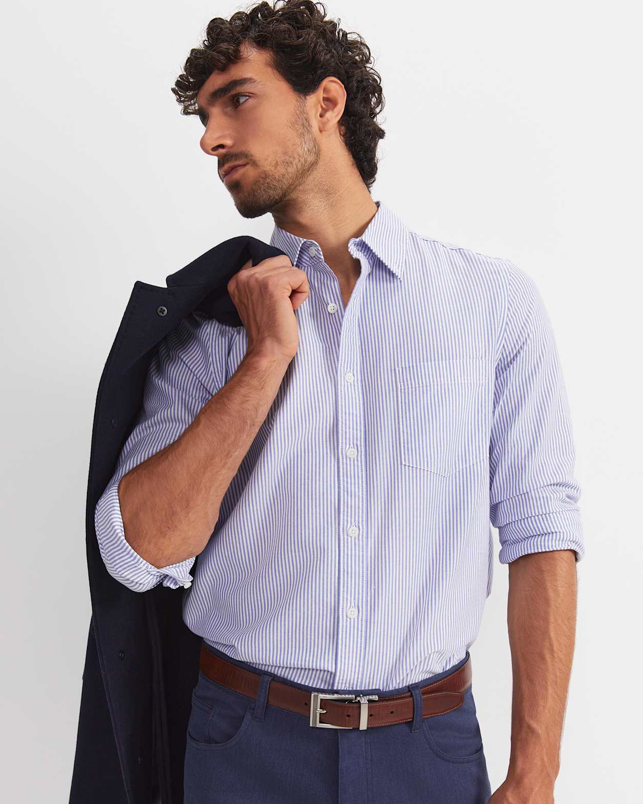 Oxford Stripe Long Sleeve Shirt in STEEL BLUE