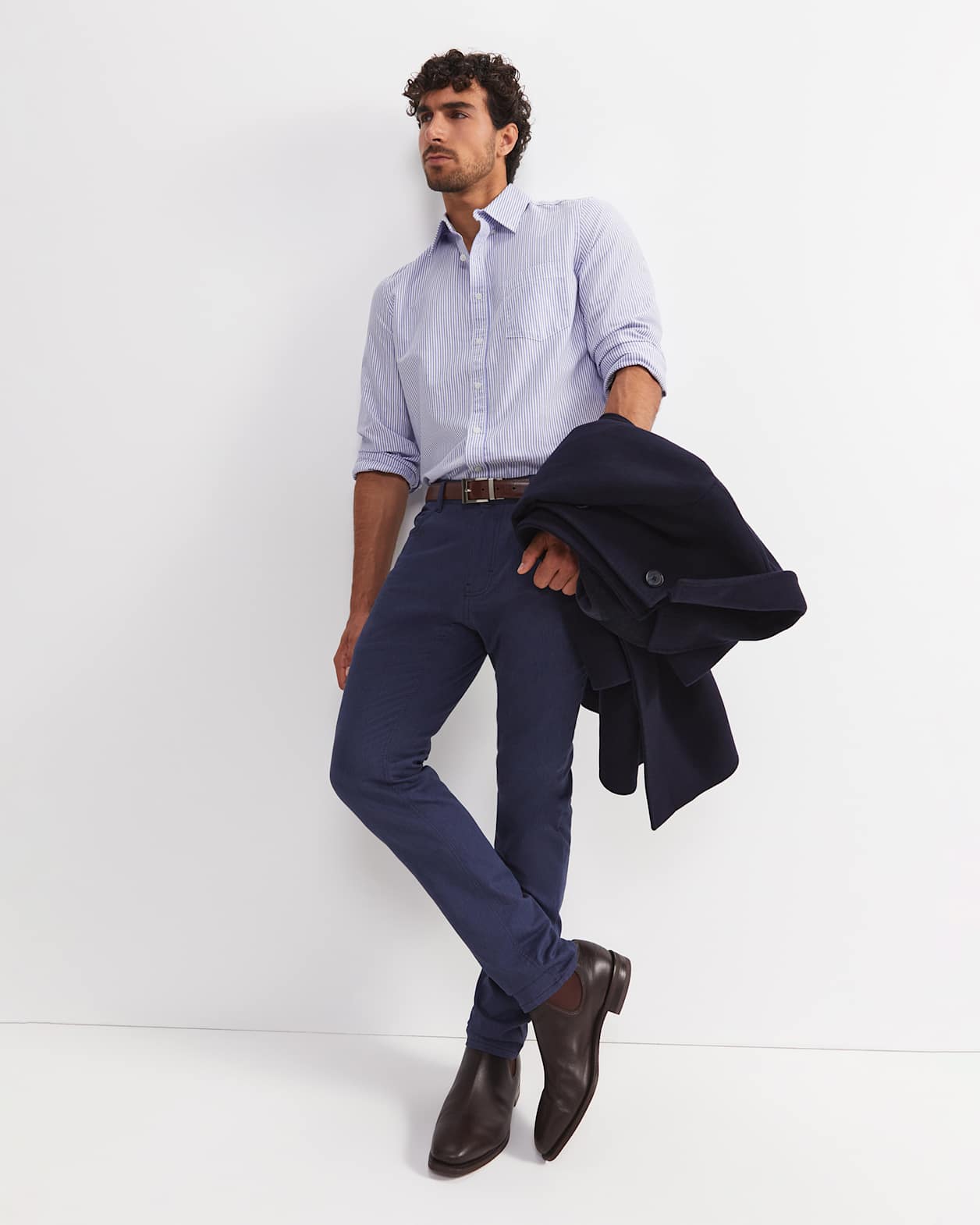 Oxford Stripe Long Sleeve Shirt in STEEL BLUE