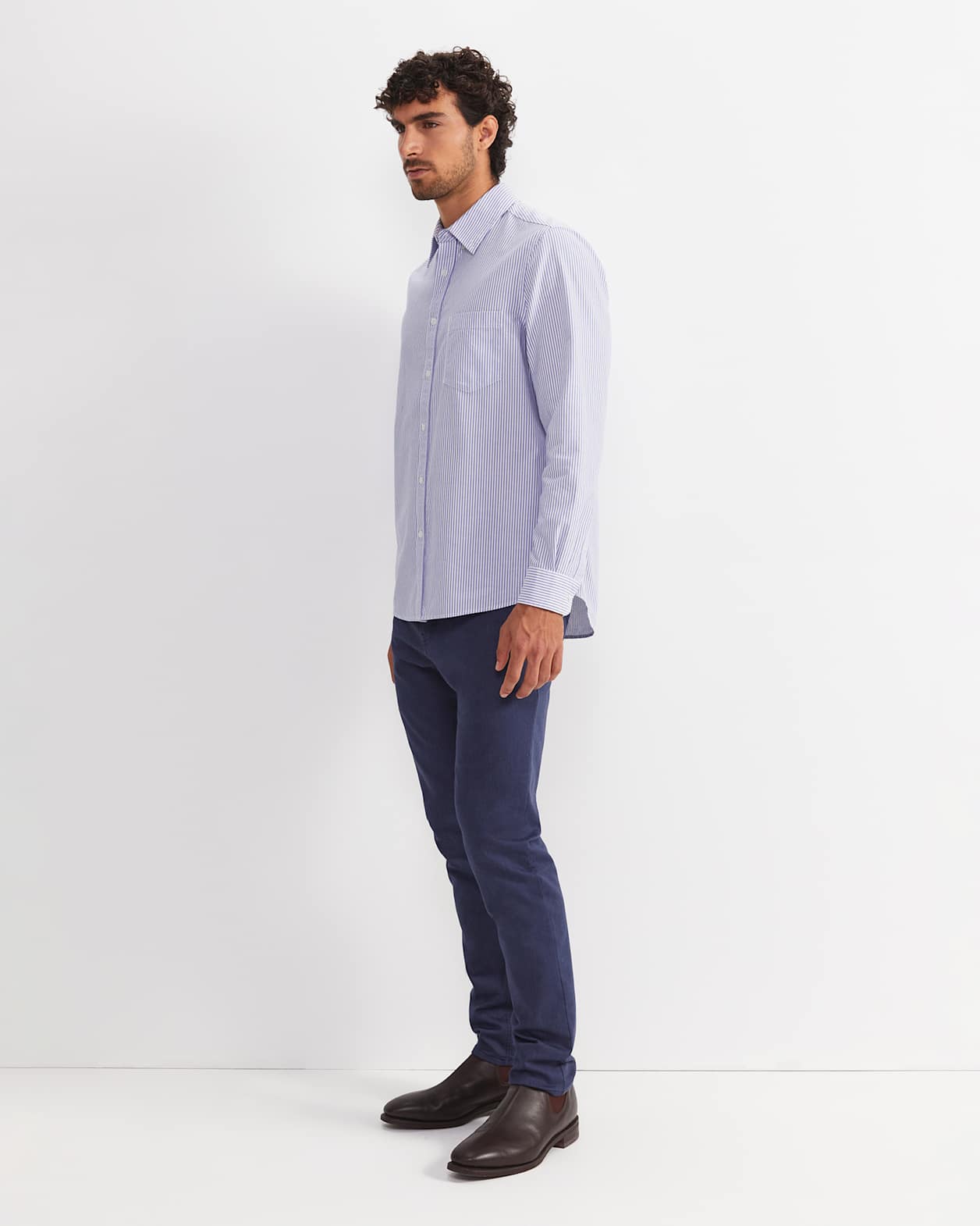 Oxford Stripe Long Sleeve Shirt in STEEL BLUE