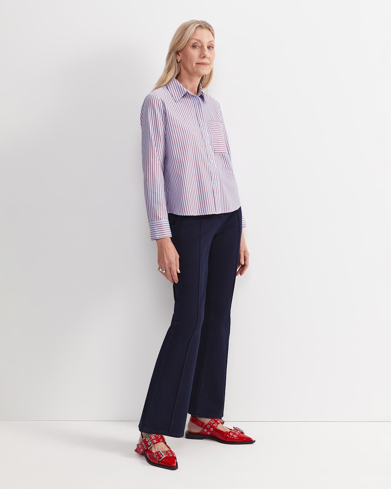 Rita Crop Shirt in BLUE/RED