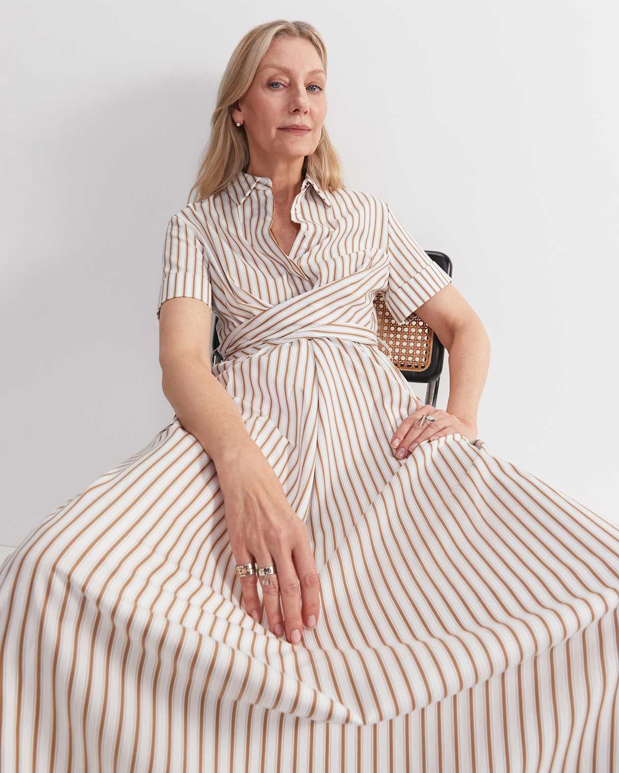 Etta Twist Maxi Dress in TAN/WHITE