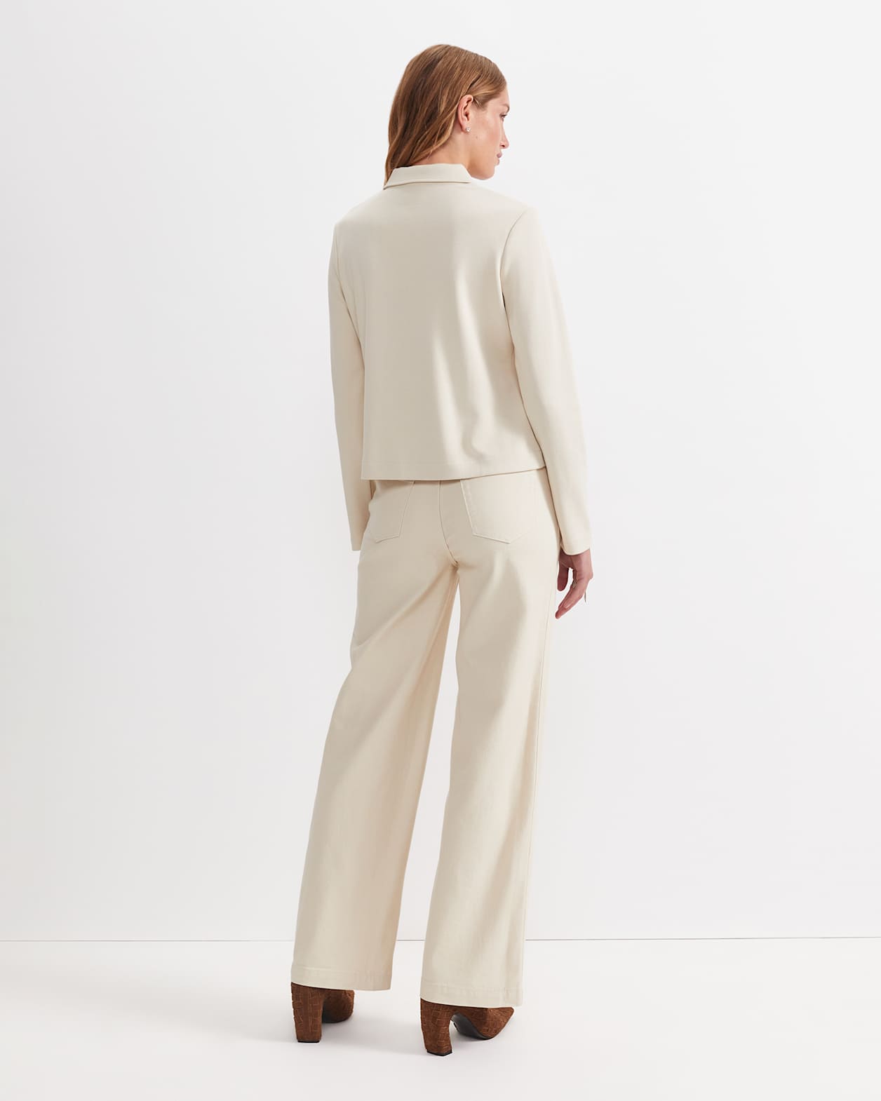 Long Sleeve Zip Through Top in BONE
