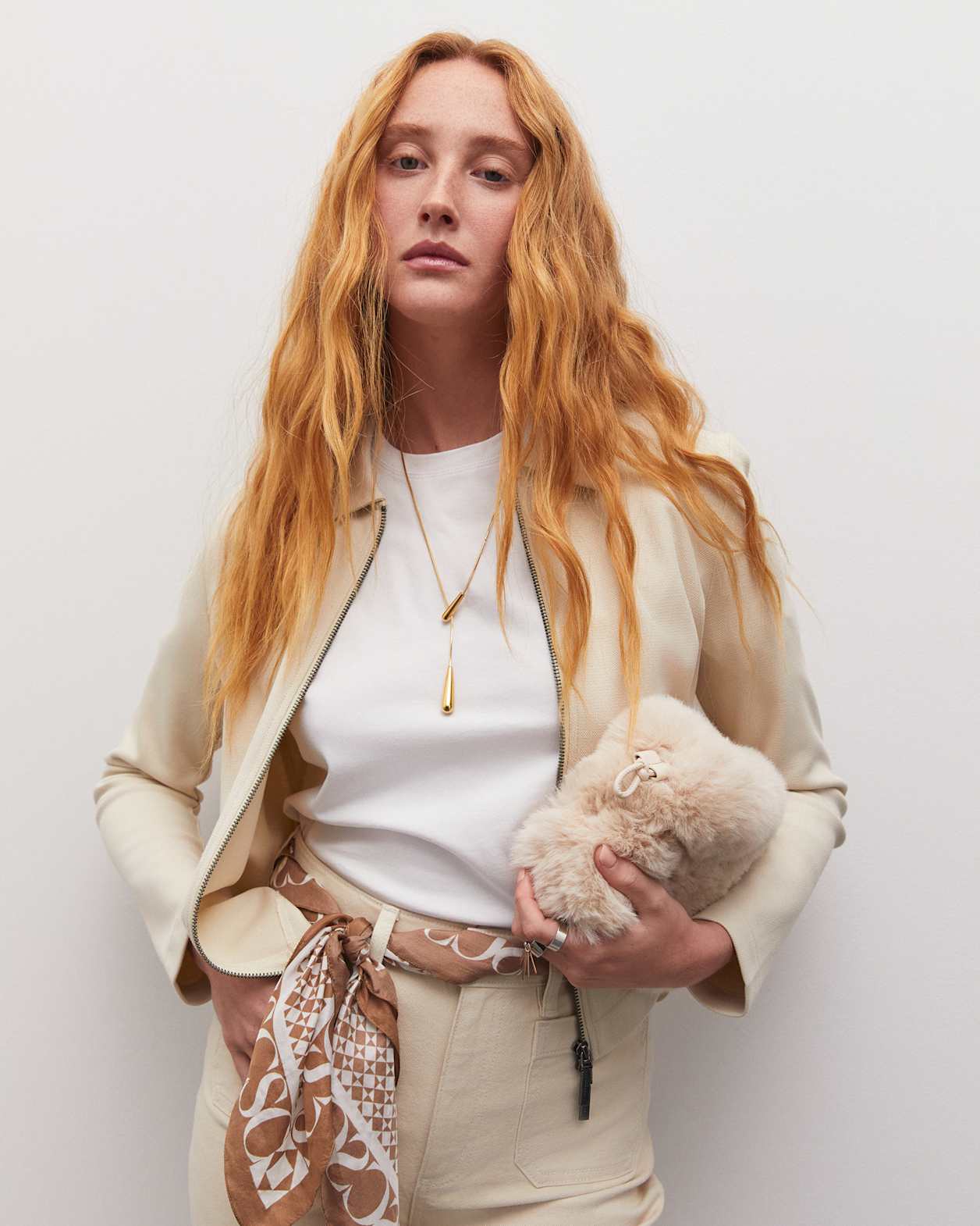 Long Sleeve Zip Through Top in BONE