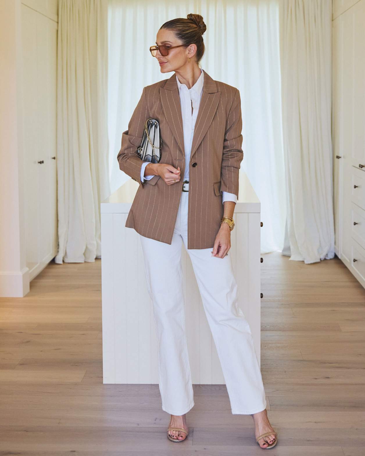 Mina Lurex Pinstripe Jacket in TAN