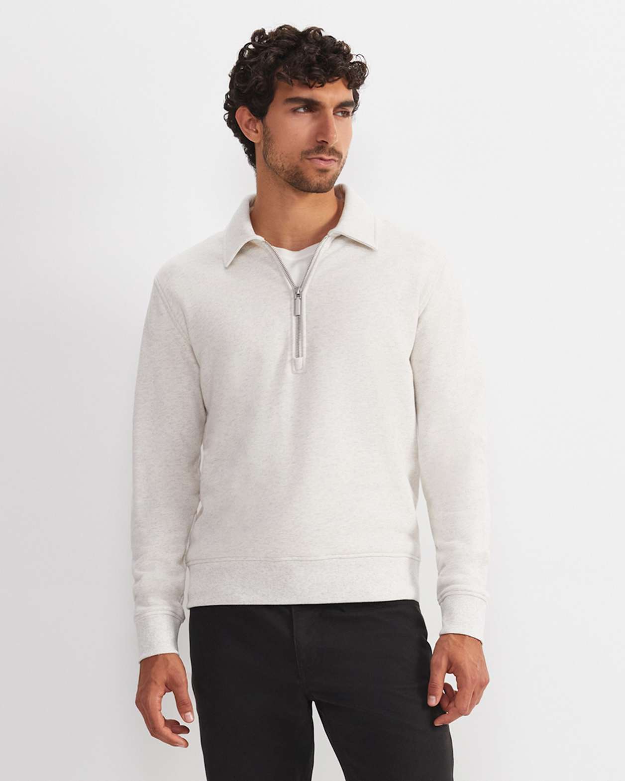 Collared Zip Sweat in OATMEAL
