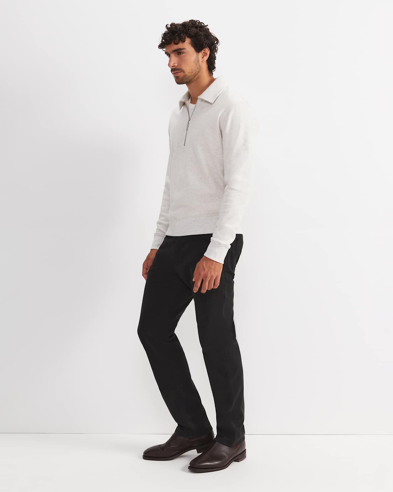 Collared Zip Sweat in OATMEAL