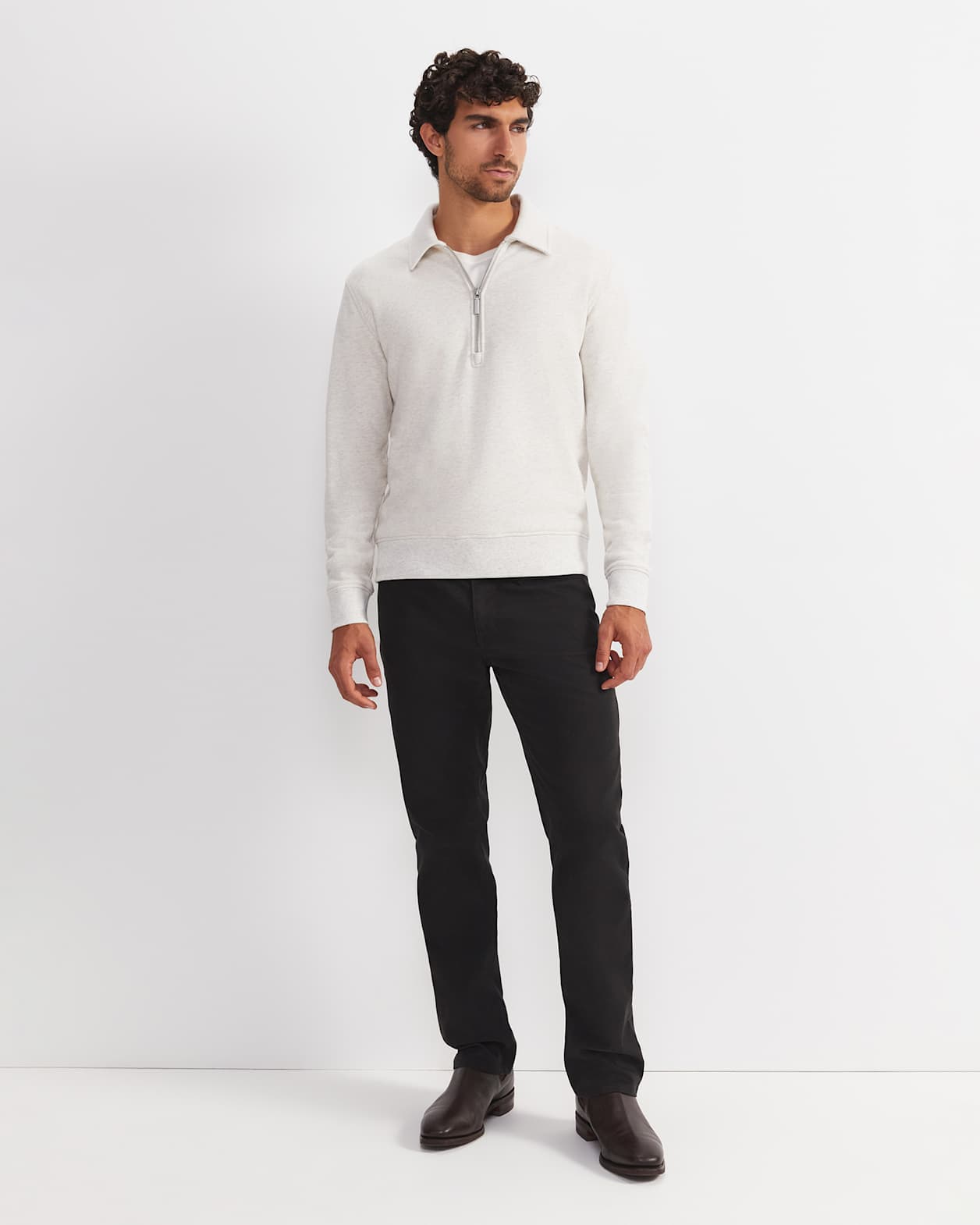 Collared Zip Sweat in OATMEAL