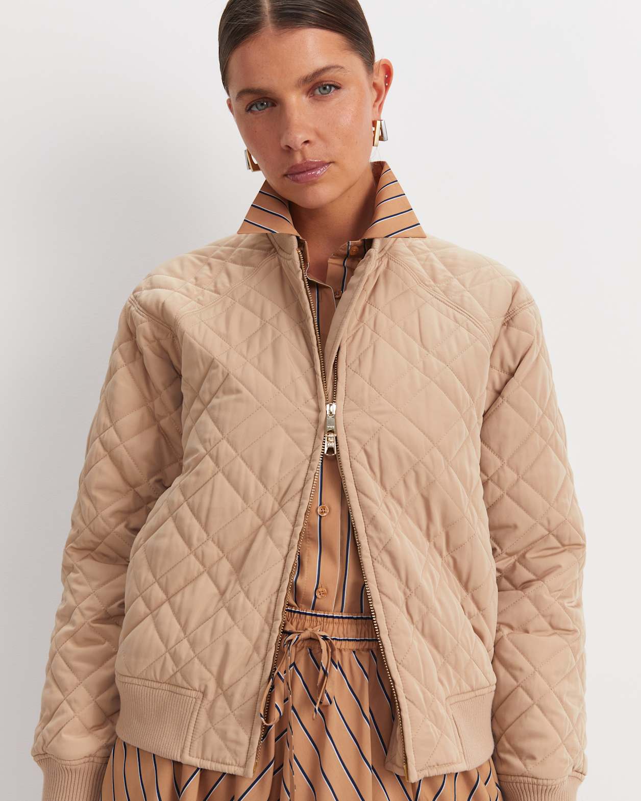 Vera Quilted Bomber in TAN