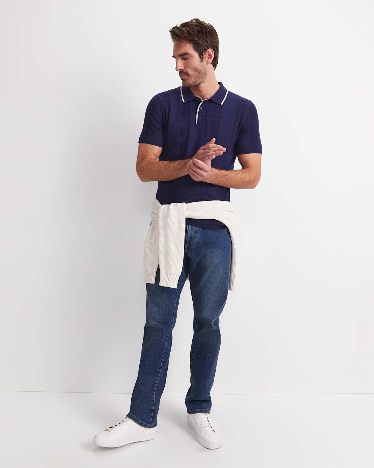 Luka Short Sleeve Knit Polo in NAVY